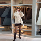 Damen Flauschige Kurzarmpulloverjacke mit breitem Gürtel R&B