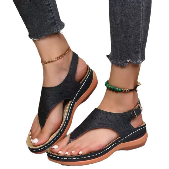 Damen komfortable Zehensandalen mit eleganter Schnalle und gepolsterter Innensohle R&B
