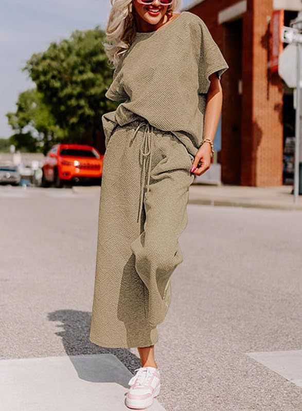 Damen lässiges Jumpsuit-Set aus weichem Material mit elastischem Bund und weit geschnittenen Beinen R&B