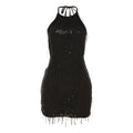 Damen Glitzerndes Cocktailkleid mit tiefem Rückenausschnitt und langen Fransen R&B
