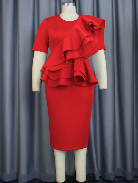 Damen elegantes Rüschenkleid mit taillierter Silhouette R&B