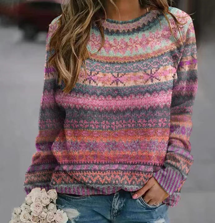 Damen Strickpullover mit kreativem Muster und lässigem Schnitt R&B