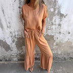 Damen Lässiges Zweiteiler-Set mit weitem Oberteil und komfortabler Hose R&B