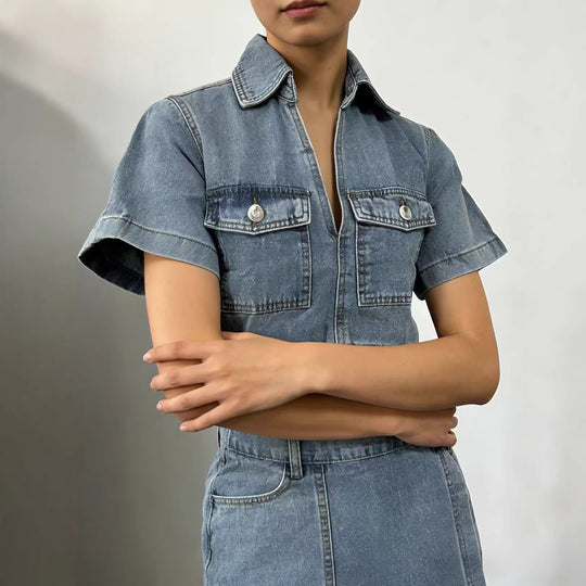 Damen Crop-Top und Minirock Set im lässigen Stil R&B