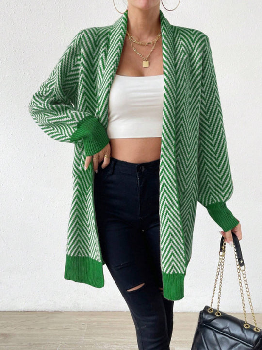 Damen langärmlige Strickjacke im modernen Chevron-Design R&B