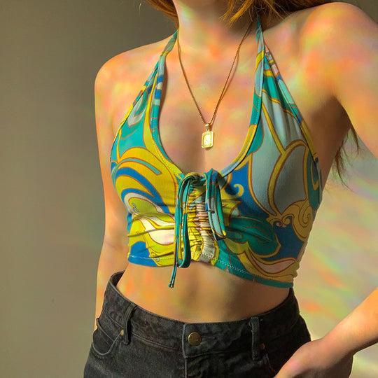 Damen trägerloses Crop-Top mit dekorativem Knoten R&B
