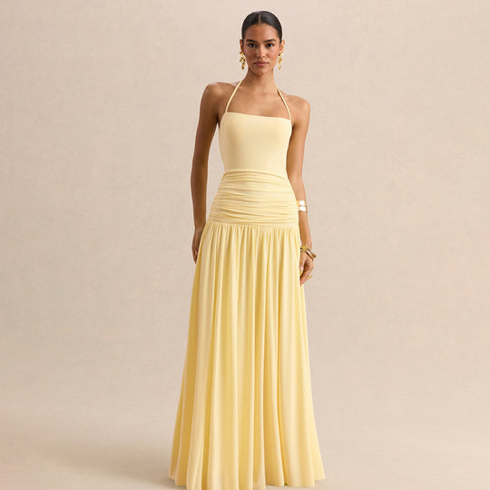 Damen Elegantes Maxikleid mit rüschiertem Oberteil und zarter Silhouette R&B