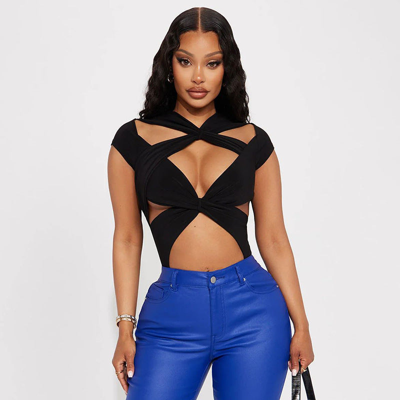 Damen Crop-Top mit innovativem Wickeldesign und einzigartigem Ausschnitt R&B
