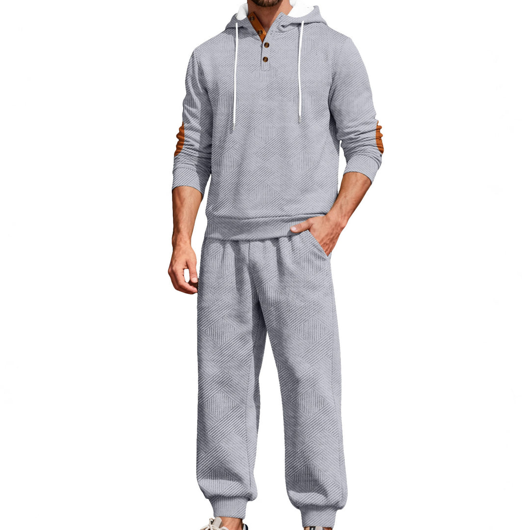 Herren nan strukturiertes Kapuzen-Joggingset mit Henley-Knopfleiste und Kontrast-Ellenbogenpatches R&B