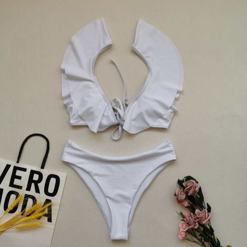 Damen Bikiniset mit Rüschen und Pflanzenmuster R&B