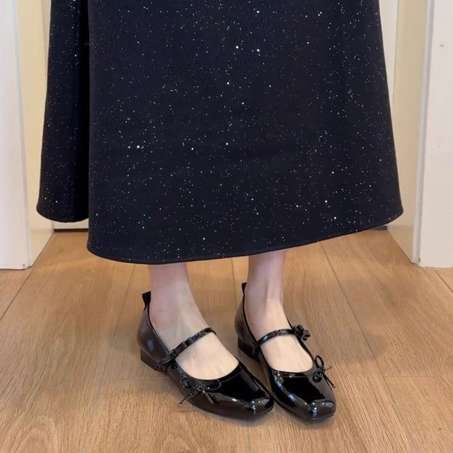 Damen Ballerinas mit glanzvoller Oberfläche und dekorativem Schleifendetail