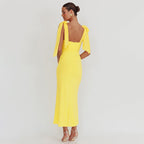 Damen elegantes Maxikleid mit transparenter Spitze und Schulterbändern R&B