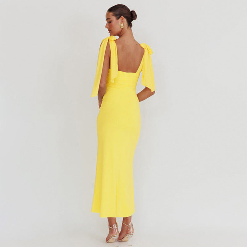 Damen elegantes Maxikleid mit transparenter Spitze und Schulterbändern R&B
