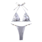 Damen Triangel-Bikini mit schimmerndem Obermaterial und eleganten Schmuckdetails R&B