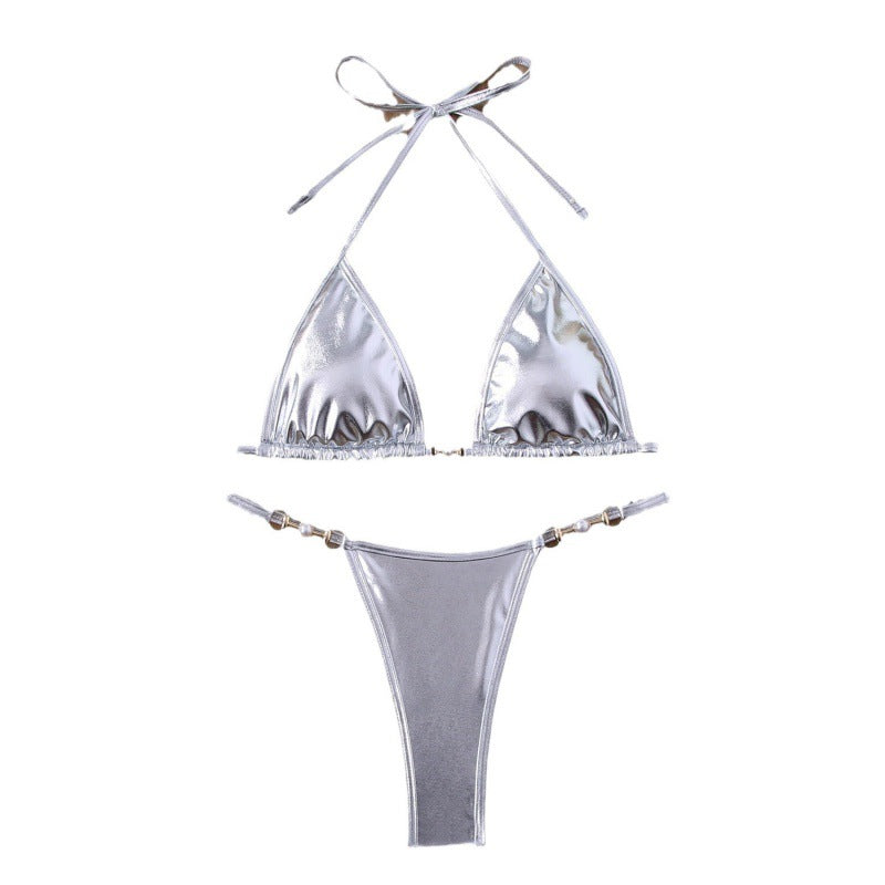 Damen Triangel-Bikini mit schimmerndem Obermaterial und eleganten Schmuckdetails R&B