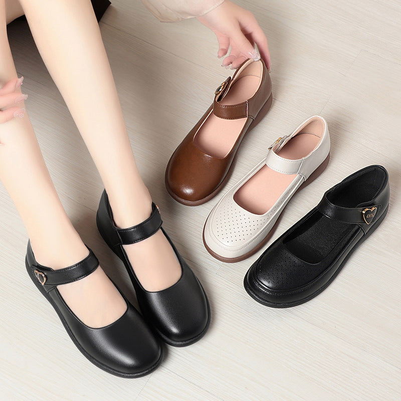 Damen Komfortable Mary Jane Ballerinas mit atmungsaktiven Perforationen und verstellbarem Riemen R&B