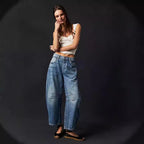 Damen Weite Denim-Hose im lässigen Schnitt