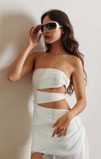 Damen trägerloses Wickelkleid mit Schnittdetails R&B