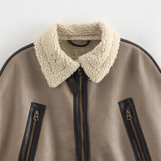 Damen Kurze Teddyfelljacke mit akzenten R&B