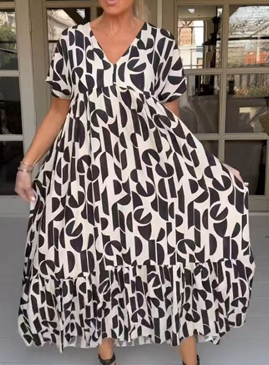 Damen Maxikleid mit modernem grafischen Design Heidi-Mode