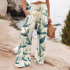 Damen Weit geschnittene Strandhose mit floralem Motiven und elastischem Bund R&B