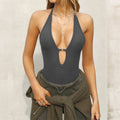 Damen Eleganter hochgeschlossen Badanzug mit tiefem V-Ausschnitt und Cross-Back Design R&B
