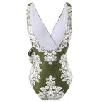 Damen Einteiler Badeanzug mit modischem Wickeldesign und floralem Muster R&B