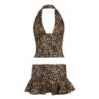 Damen Tiermuster Bikini-Set mit fließendem Rock R&B