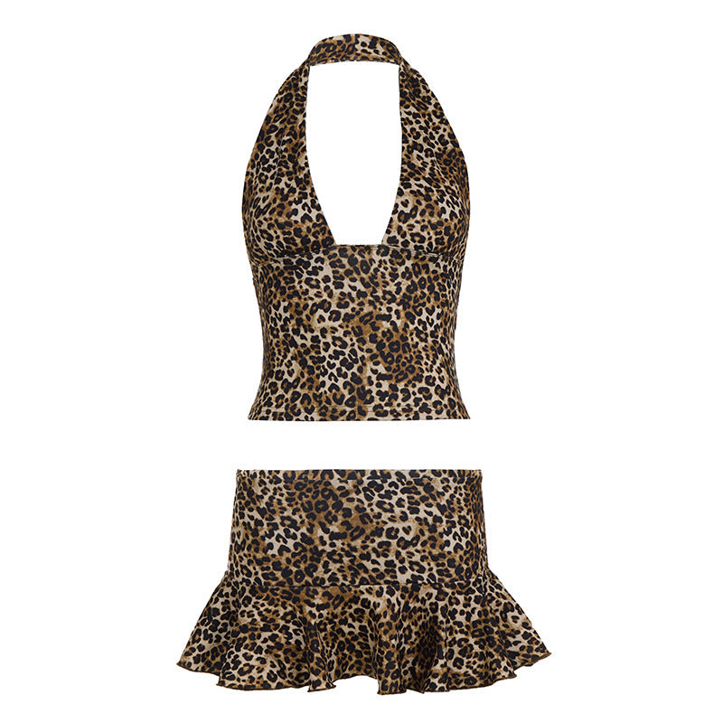 Damen Tiermuster Bikini-Set mit fließendem Rock R&B