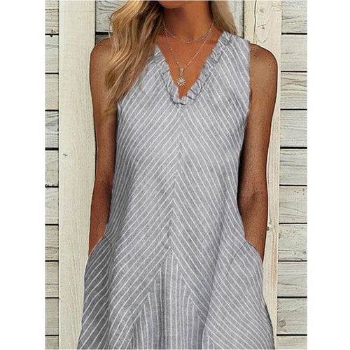 Damen Legeres A-Linien Kleid mit V-Ausschnitt und praktischen Taschen Heidi-Mode
