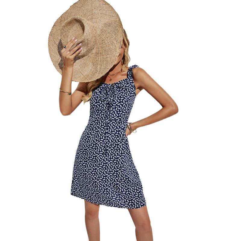 Damen Sommerkleid mit verstellbaren Spaghetti-Trägern und verspieltem Blumenmuster R&B