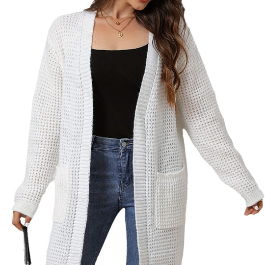 Damen Strickjacke mit offenen Kanten und praktischen Taschen R&B