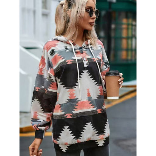 Damen Relaxed Fit Bohemian Grafik Hoodie R&B