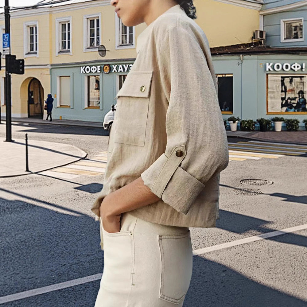 Damen leichte Oversize-Jacke mit praktischen Taschen R&B