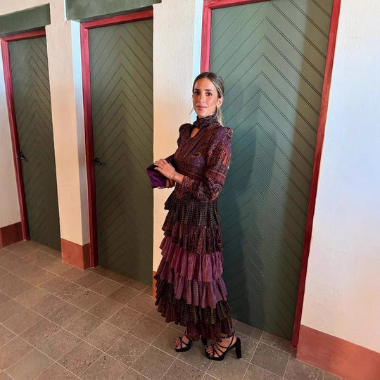 Damen Maxi-Kleid mit verspielten Mustern und hoher Taille R&B