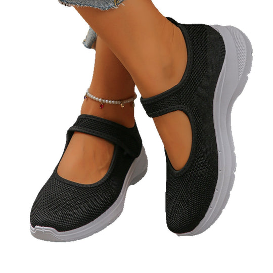 Damen Sportliche Slip-On Sneakers mit atmungsaktivem Mesh-Obermaterial und elastischen Riemen R&B