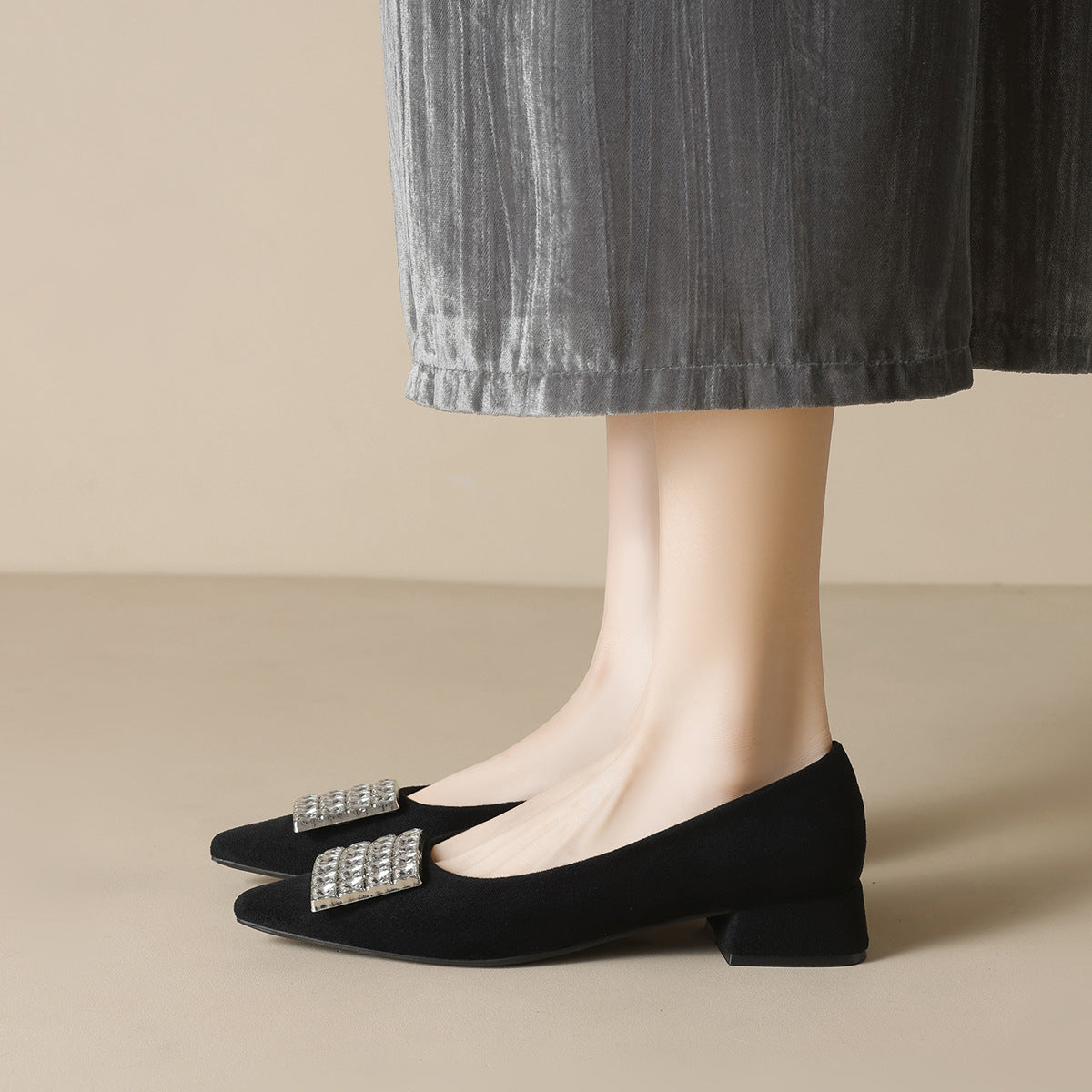 Damen Elegante Ballerinas mit funkelndem Steinbesatz