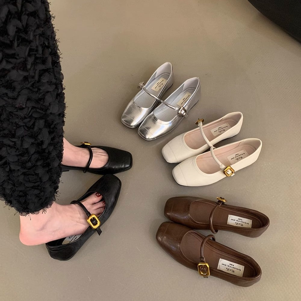 Damen elegante Ballerinas mit modischem Riemchen und stabiler Sohle R&B