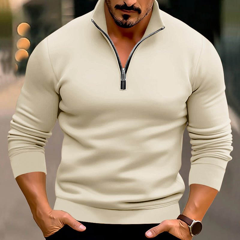 Herren nan taillierter Feinstrickpullover mit kurzem Reißverschluss und Stehkragen R&B