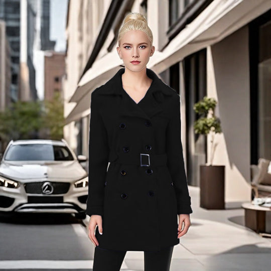 Damen Eleganter Trenchcoat mit Gürtel und kontrastierenden Knöpfen R&B