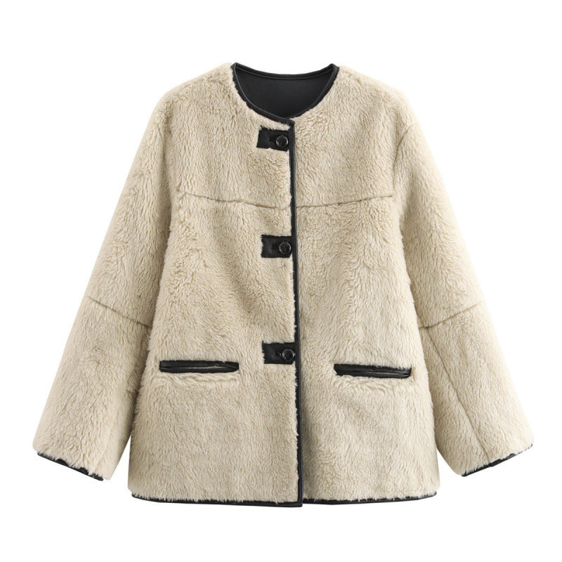 Damen Teddyjacke mit kontrastierenden Taschen und Knopfdetails R&B
