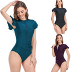 Damen Schwimmanzug mit Reißverschluss und Stylischen Rüschendetails R&B