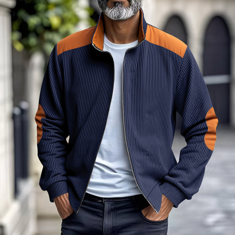 Herren Sportliche Zip-Jacke mit Rippenstruktur und Kontrastärmel R&B