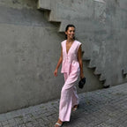 Damen lässiger und eleganter Zweiteiler aus Leinen R&B