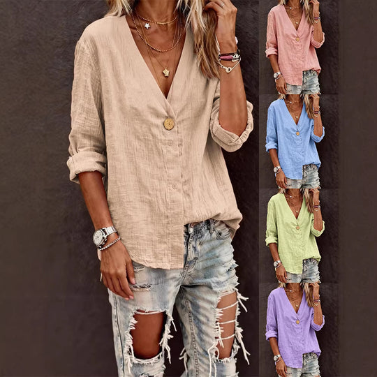 Damen Leichte V-Ausschnitt Bluse aus atmungsaktivem Material R&B