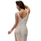 Damen elegantes Strickkleid mit hohem Schlitz R&B