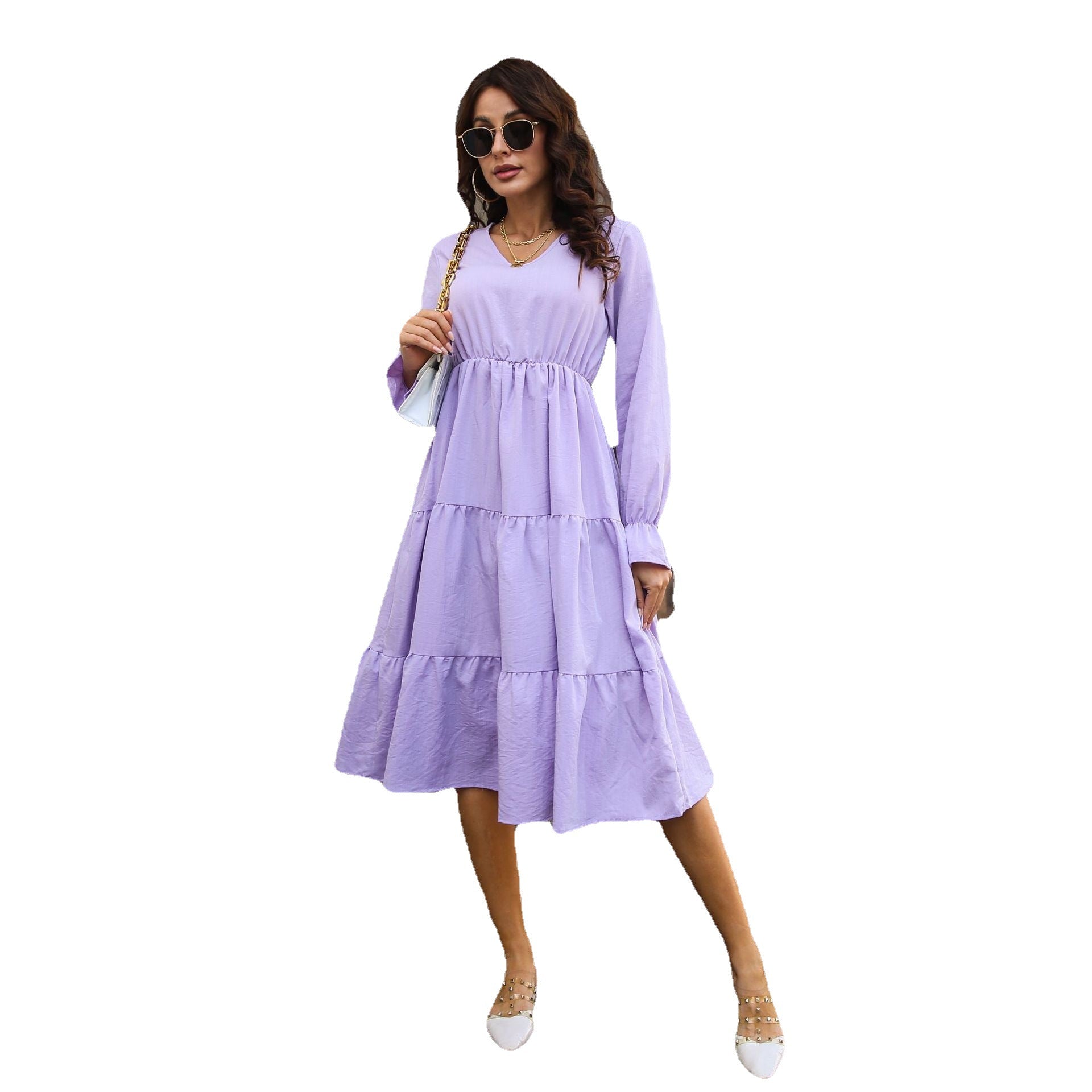 Damen Midikleid mit Volant und langen Ärmeln R&B