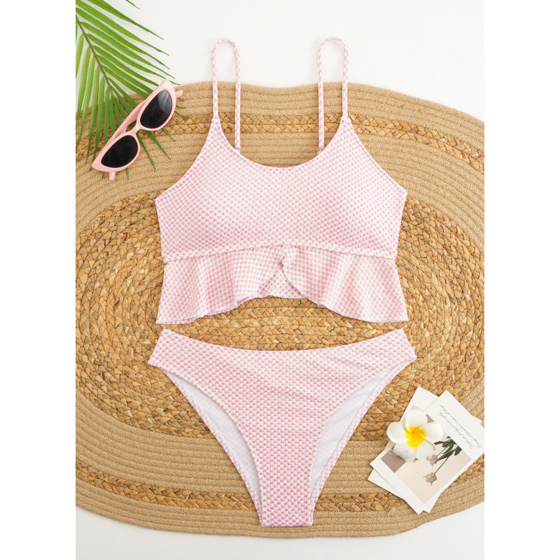 Damen Bikiniversatile mit Rüschen und Karomuster R&B