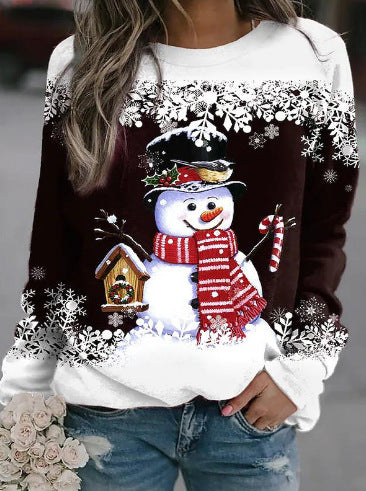 Damen nan weihnachtliches Sweatshirt mit Schneemann-Motiv und Rundhalsausschnitt R&B