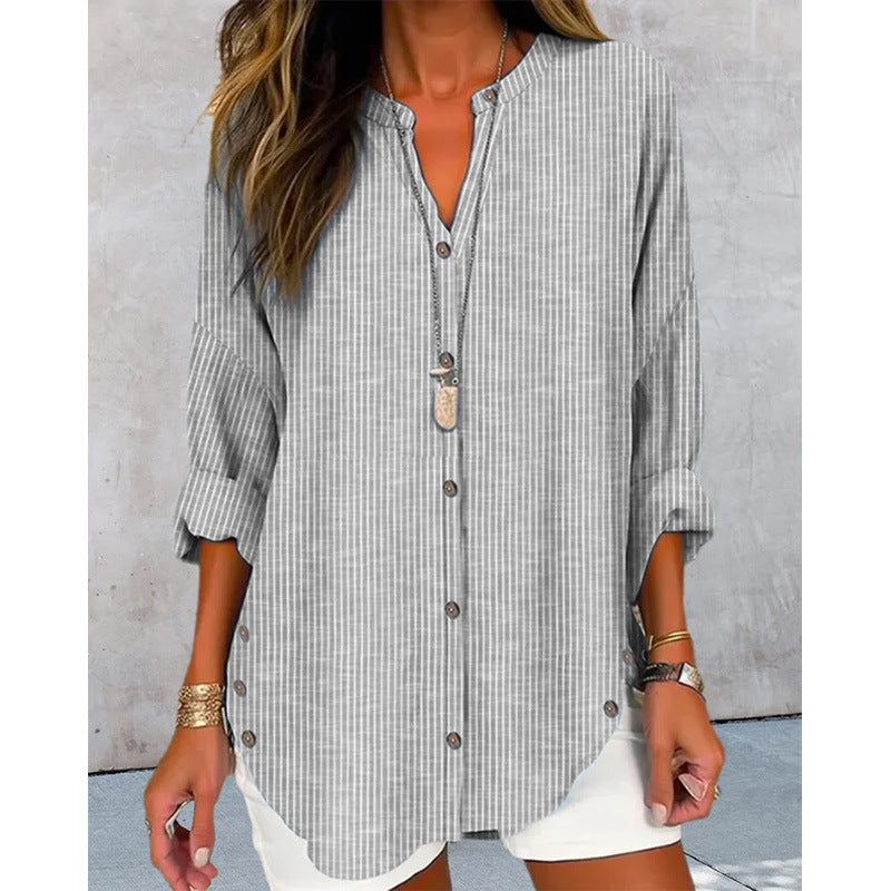 Damen Langarm Blusenshirt mit Knopfleiste und asymmetrischem Saum R&B